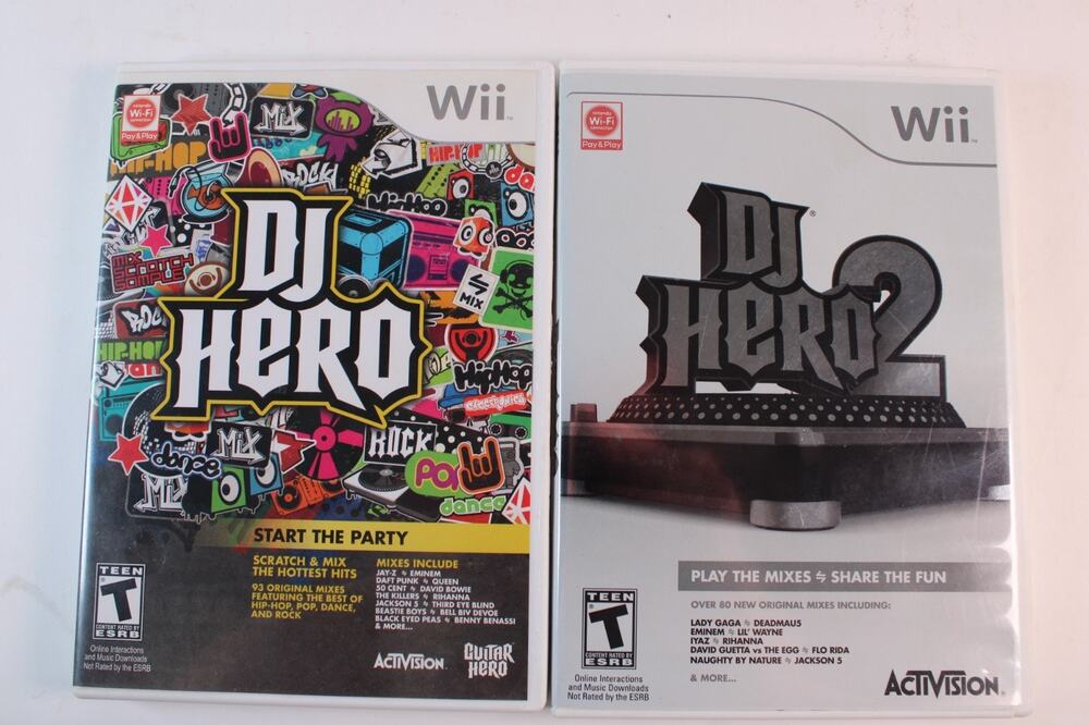 2 games: DJ Hero 1 + 2 (Nintendo Wii) Both Complete, Tested/Works